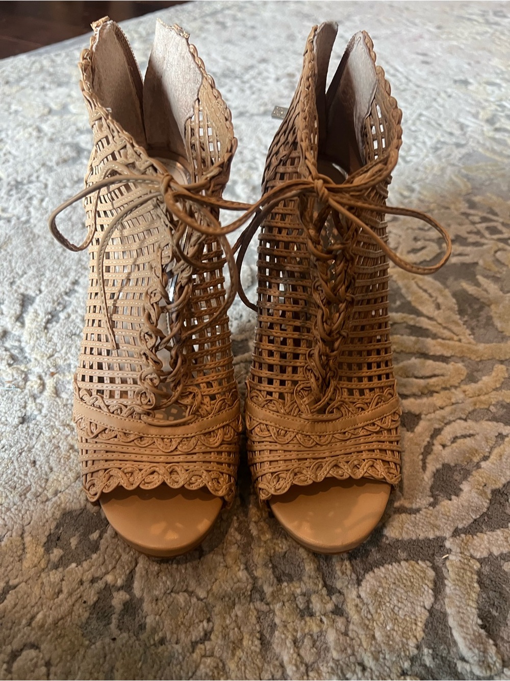 Jessica Simpson Women's Tan Lace-Up Peep-Toe Heeled Sandals